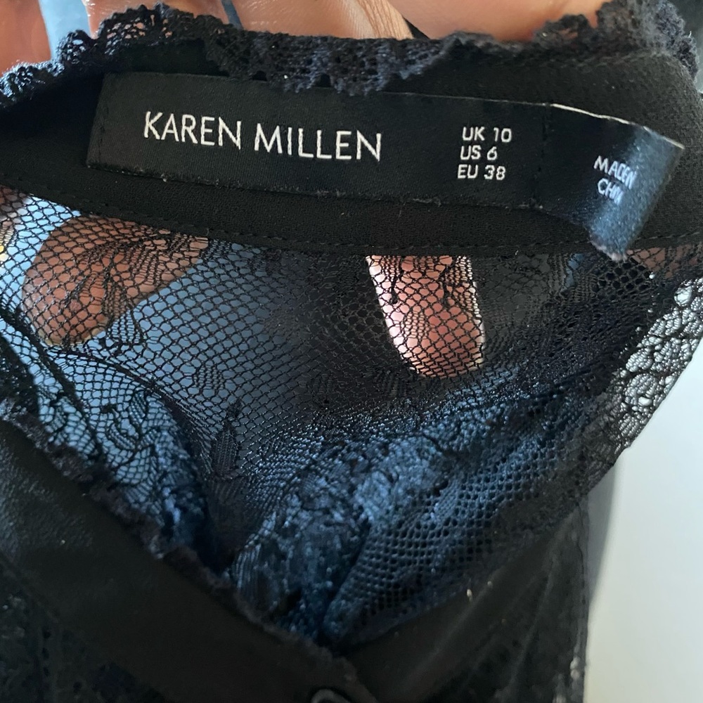Karen Millen • Sheer Lace Blouse w Belt Bow - Picture 6 of 8